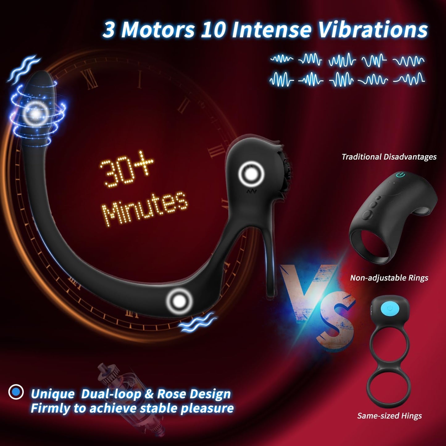 4 IN 1 Rose Cockring Penis Vibrator Prostata Massagegerät Analplug mit 10 Vibrationsstufen