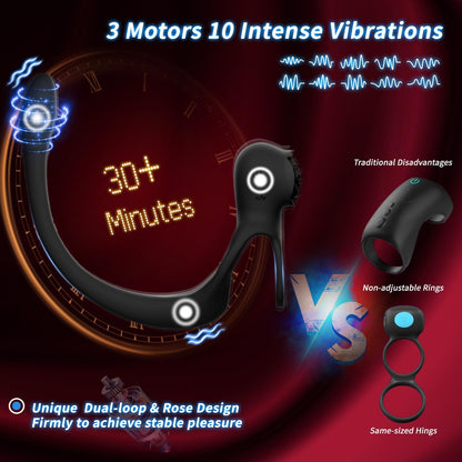 4 IN 1 Rose Cockring Penis Vibrator Prostata Massagegerät Analplug mit 10 Vibrationsstufen
