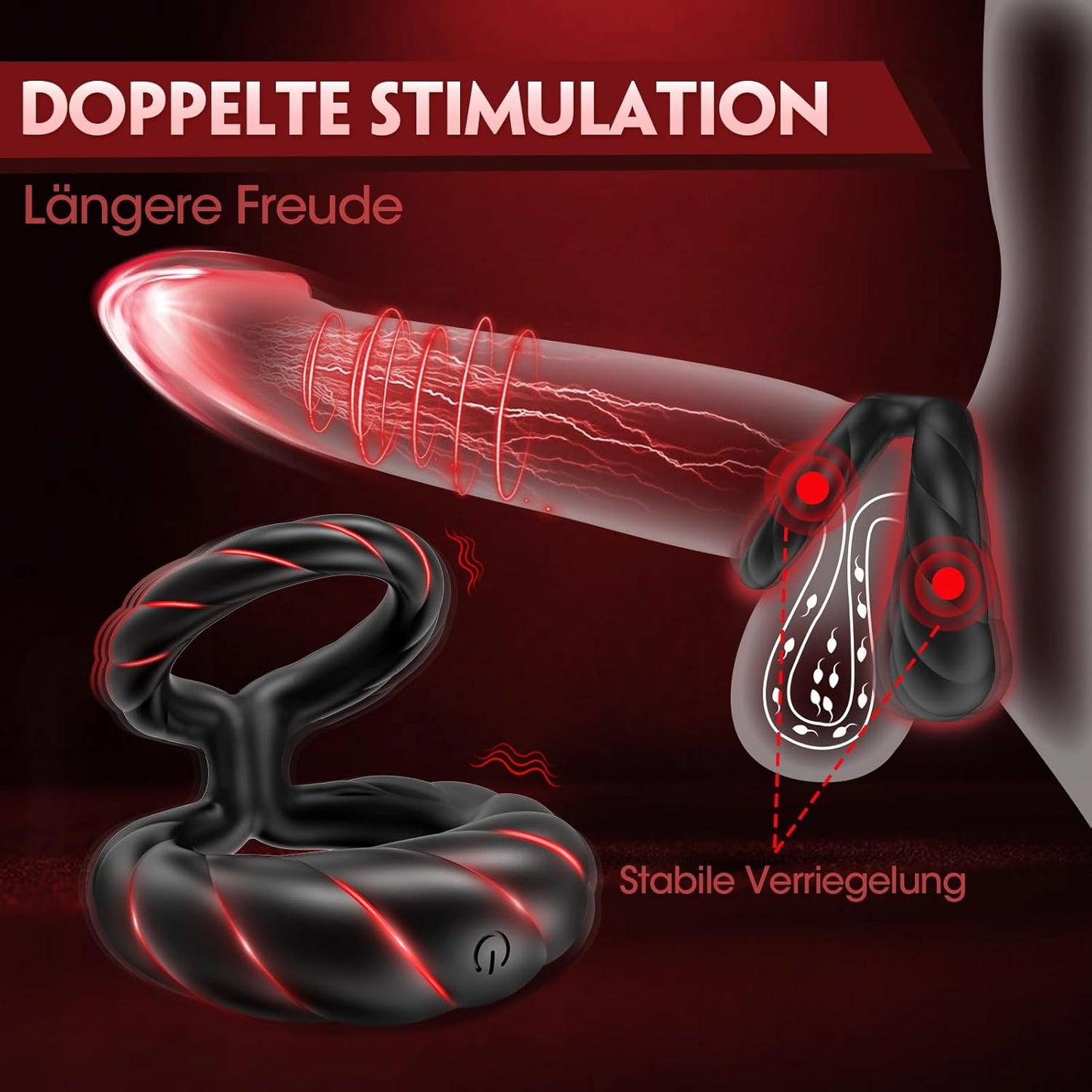 Dual Cockring Penistrainer Vibrator Masturbatoren mit 10 Vibrationsmodi