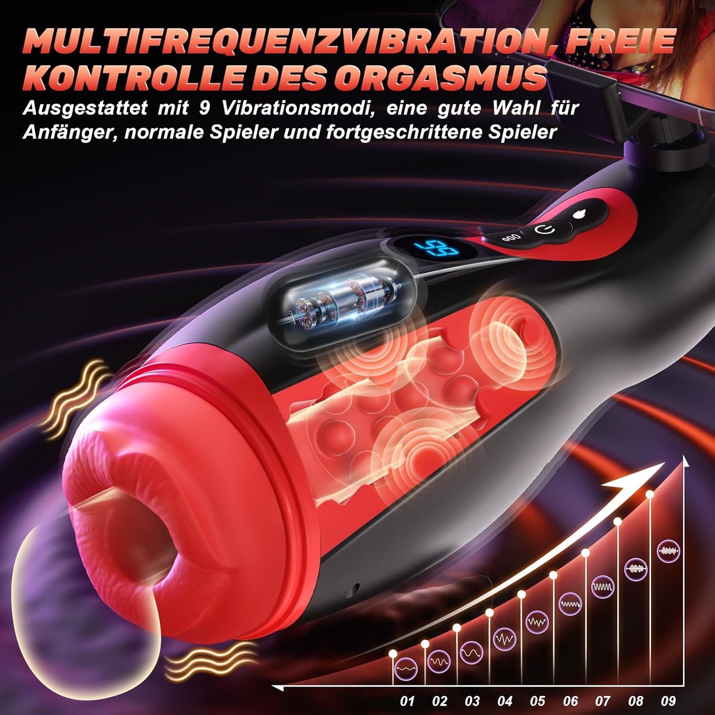 6 IN 1 Realistische Masturbieren Penis Vibrator Blowjob mit 9 Saugen & 9 Vibration