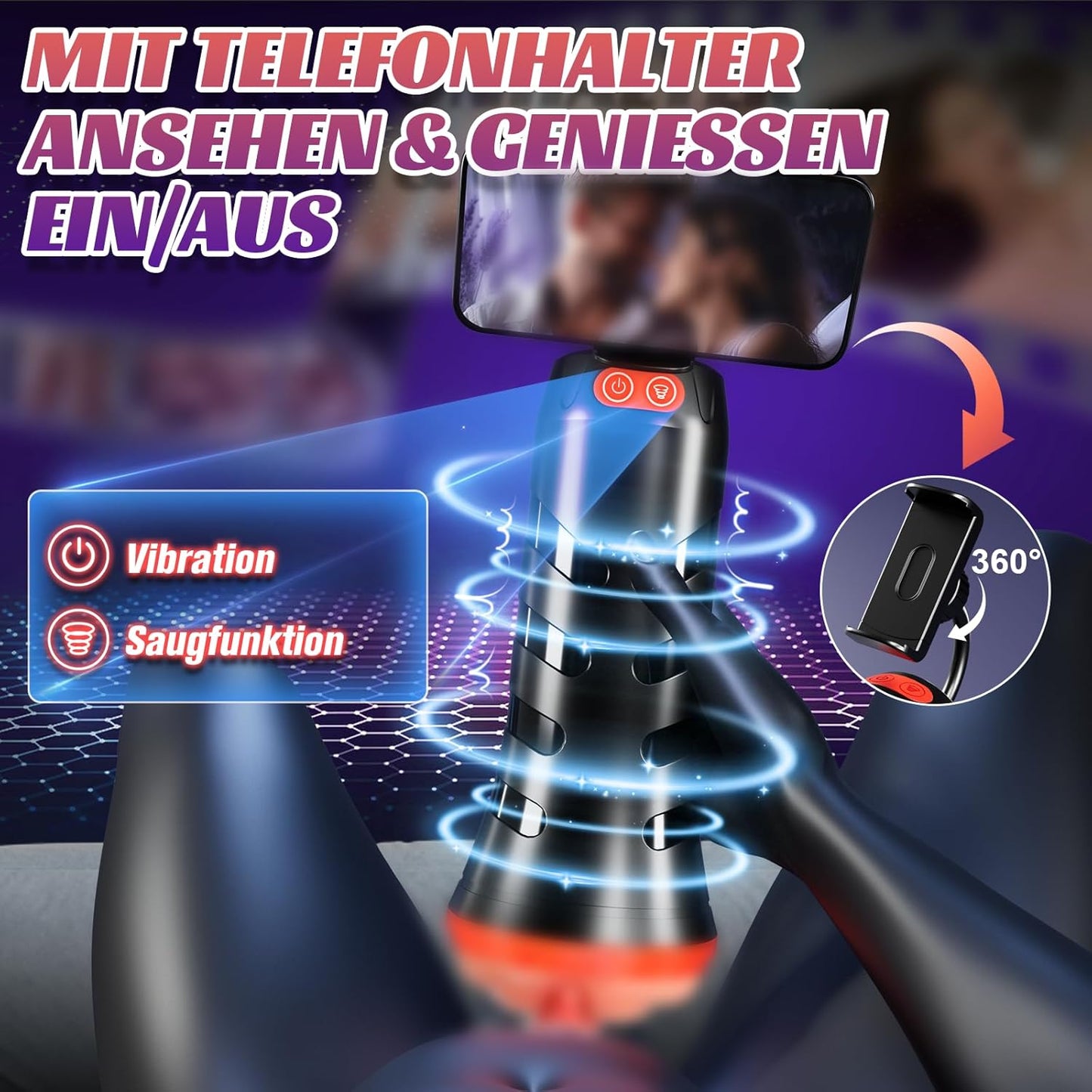 Elektrischer Masturbator Taschenmuschi Penistrainer mit 9 Vibrations & 4 Saugmodi