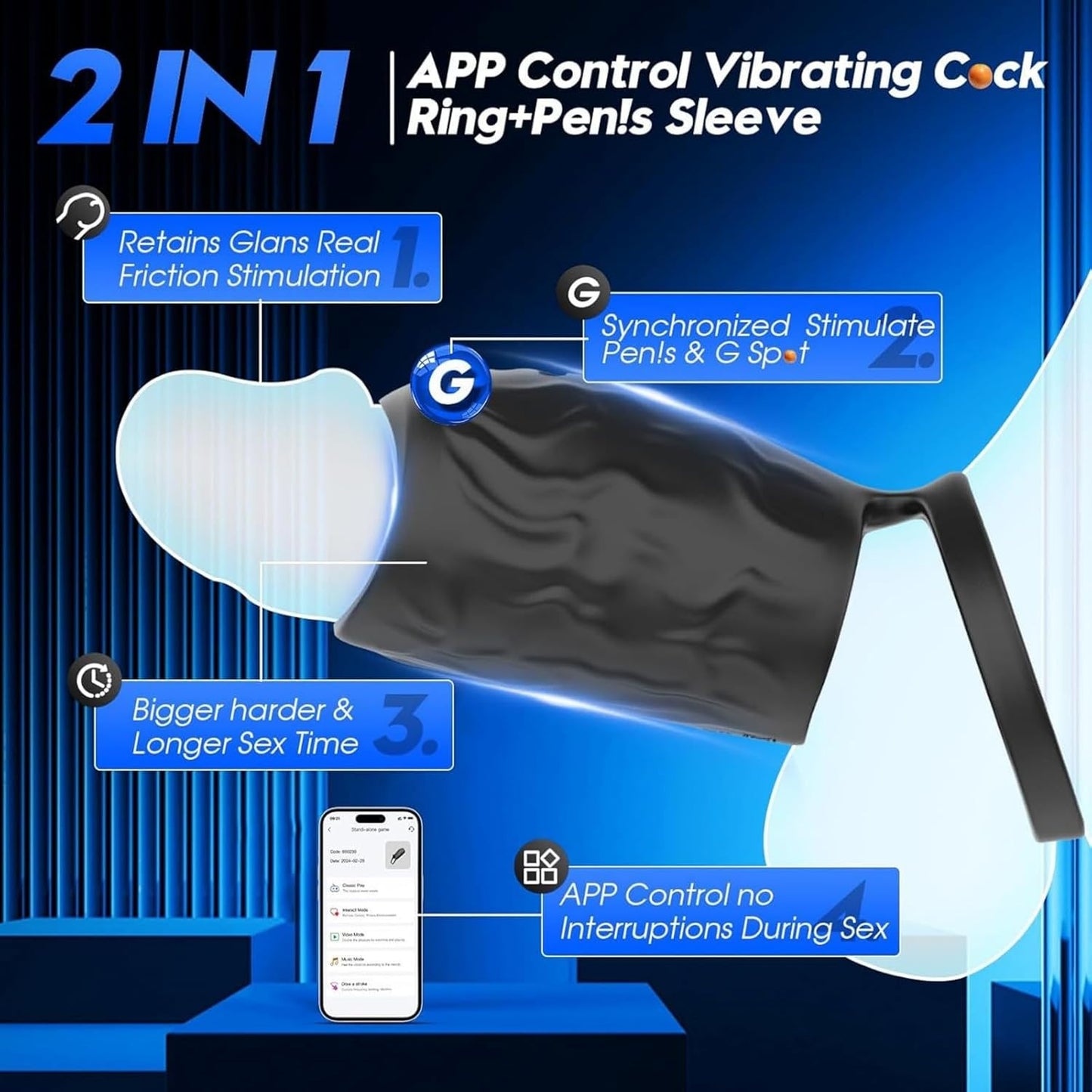APP Realistisch Penishülle Cocksring Vibrator mit mit 10 Vibrationsmodi