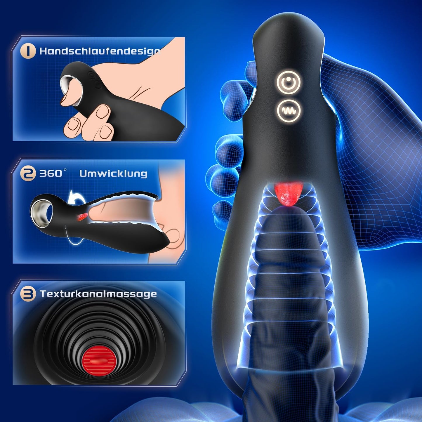 Elektrischer Penistrainer Masturbator mit 5 Zungenleckmodi & 10 Vibrationsmodi