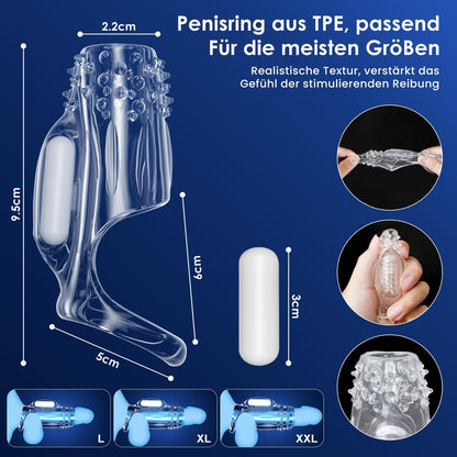 Transparente Penishülle Vibrator Cock Ring Penisvergrößerung mit 10 Vibrationsmodi
