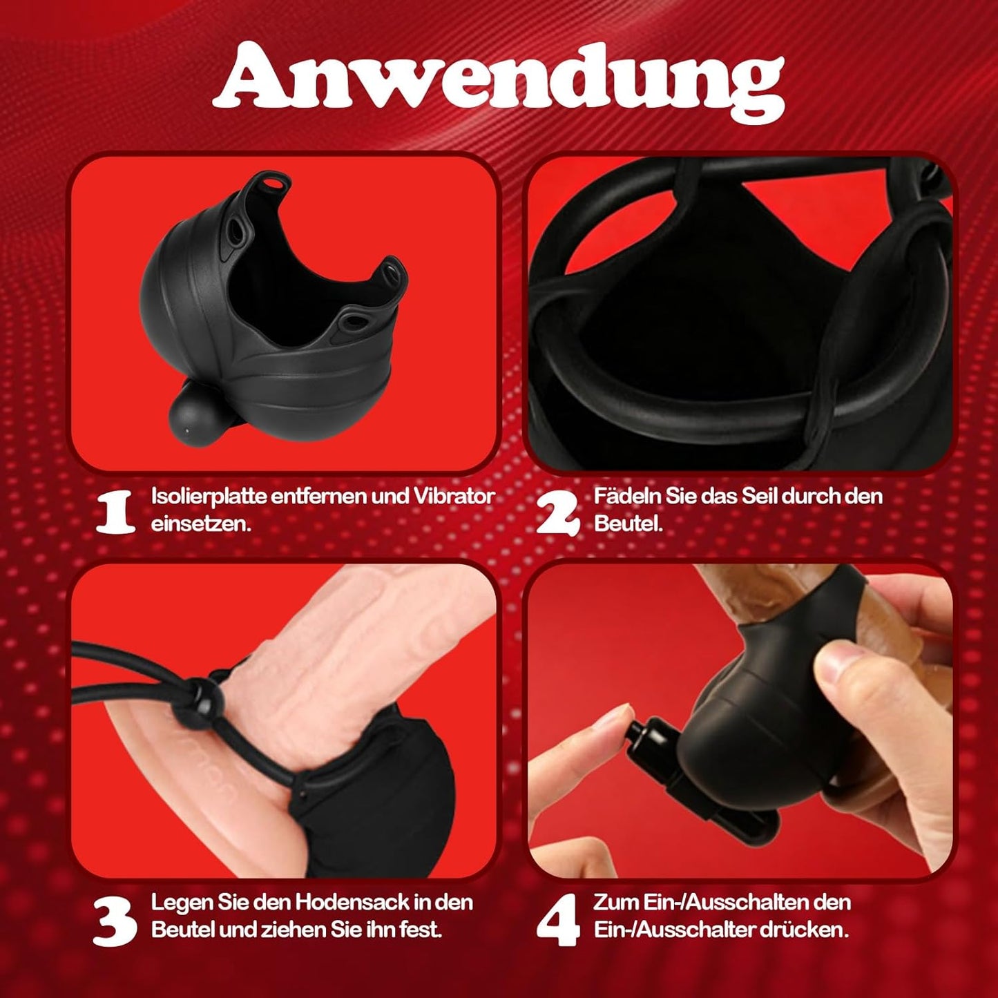 Verstellbarer Penisringe Hodensack Tasche Eichelvibrator mit 10 Vibrationsfunktion