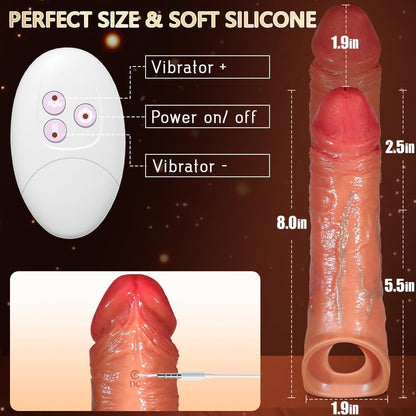Realistischer Penishülle Vibrator Dildo Penisverlängerung, mit 9 Modi