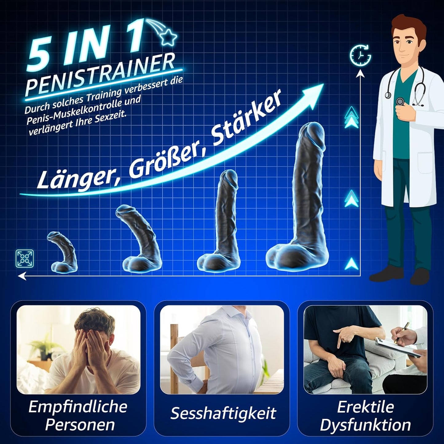 4 IN 1 Elektrische Penistrainer Eichel Stimulator Masturbatoren mit 9 Vibrationsmodi