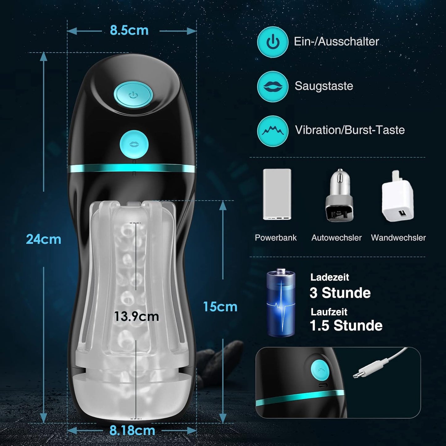 Elektrischer Masturbator Penisstimulator Vibrator mit 7 Vibrations und 3 Saugmodi