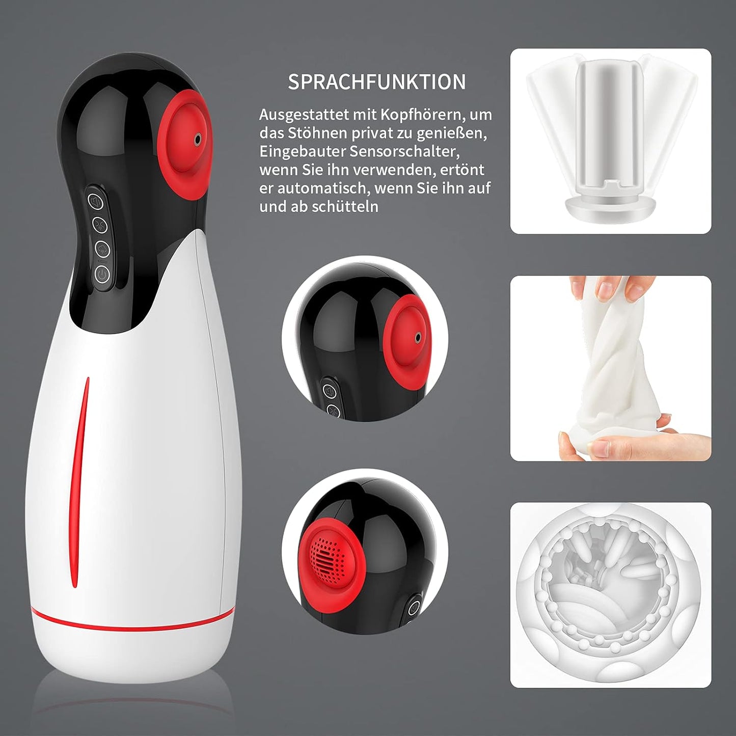 Elektrischer Masturbator Penis Vibrator mit 10 Vibratoren & 3 Stufen Spann & Clip-Saug & Heizung