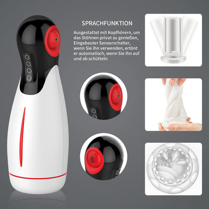 Elektrischer Masturbator Penis Vibrator mit 10 Vibratoren & 3 Stufen Spann & Clip-Saug & Heizung
