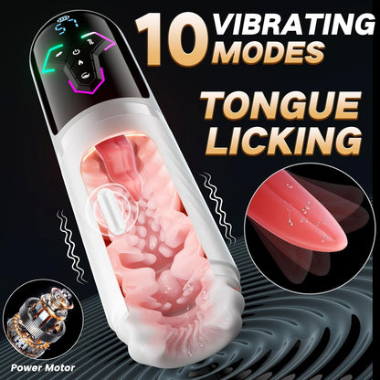 5 IN 1 Automatisches Masturbator Penispumpe mit 10 Vibrations & Leckmodi & 7 Stoß & 5 Saugmodi