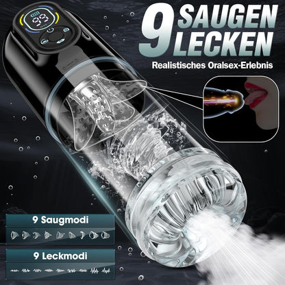 KI-Synchronisation Elektrischer Masturbator mit 9 Teleskopfunktion & Rotieren & Saugen & Vibrieren