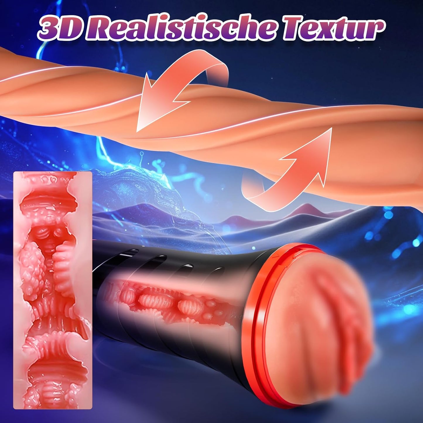 Elektrischer Masturbator Taschenmuschi Penistrainer mit 9 Vibrations & 4 Saugmodi