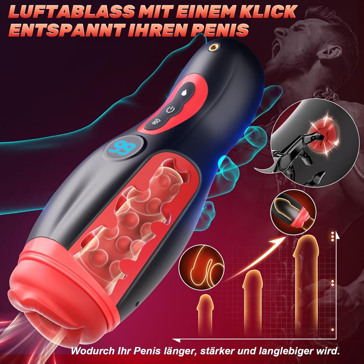 6 IN 1 Realistische Masturbieren Penis Vibrator Blowjob mit 9 Saugen & 9 Vibration