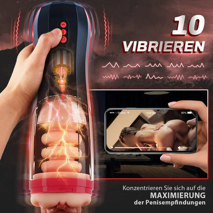 Automatischer Masturbator Stroker mit 10 Vibrationsmodi 5 Teleskopmodi und Saugfunktion