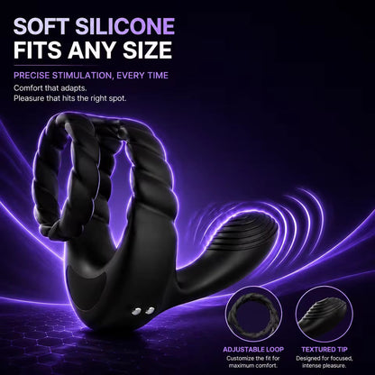 3 IN 1 Cock Ring Penisrainer Vibrator Hoden Stimulator Dammstimulationmit 10 Vibrationsmodi