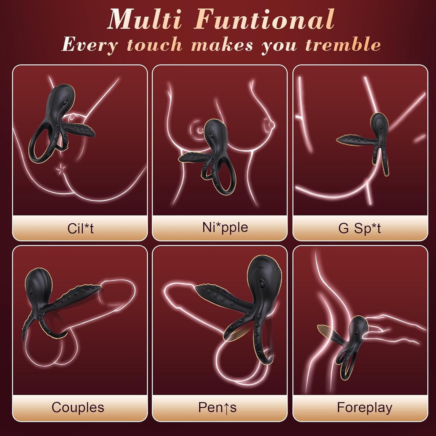 Oktopusförmiger Penisring G-Punkt & Penis Stimulator mit 10 Vibrationsmodi