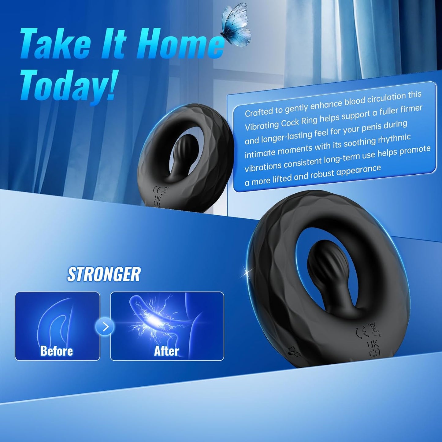 APP Pleasure Cock Ring Penis Vibrator Hodenstimulator mit 9 Vibrationsmodi