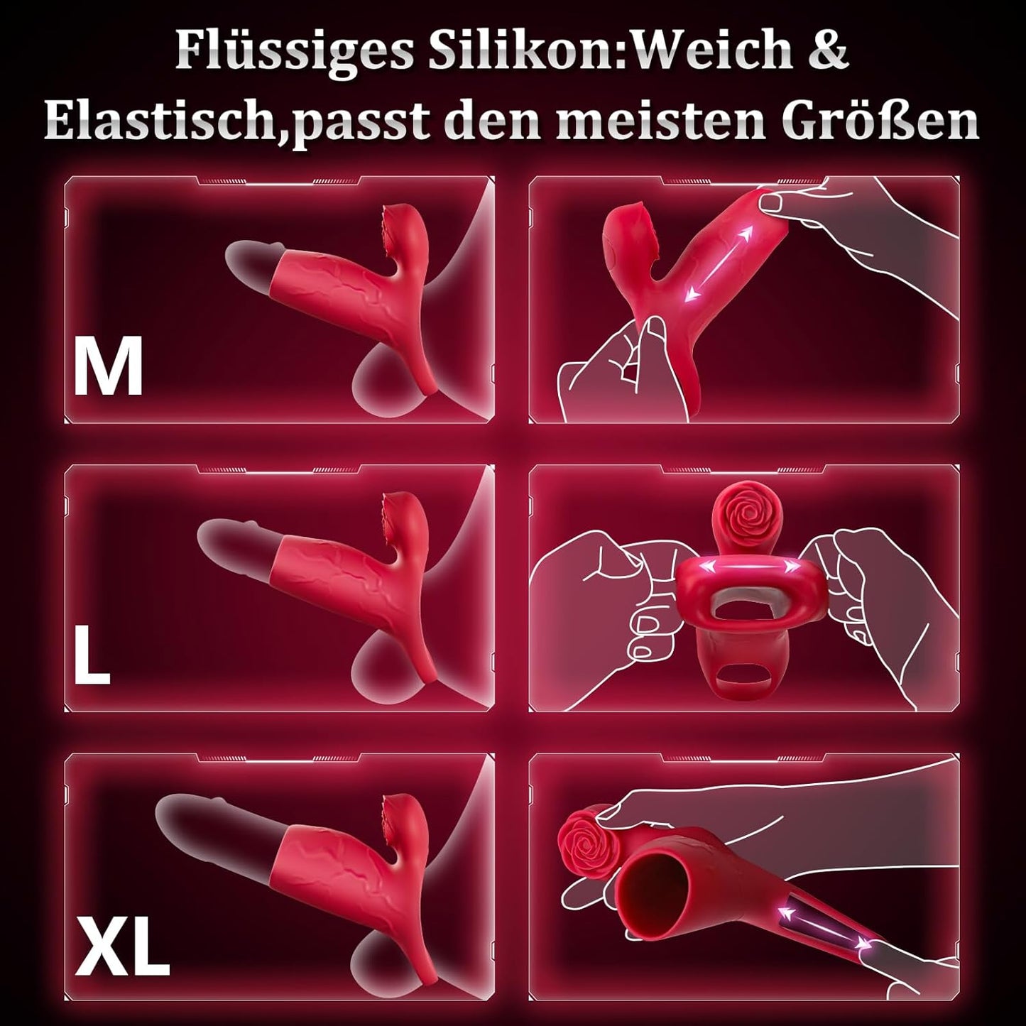 Halbbedeckte Penishülle Cock Ring Penisvergrößerung mit 10 Vibrationsmodi