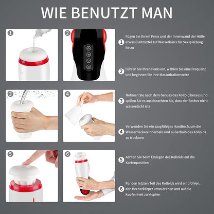 Elektrischer Masturbator Penis Vibrator mit 10 Vibratoren & 3 Stufen Spann & Clip-Saug & Heizung