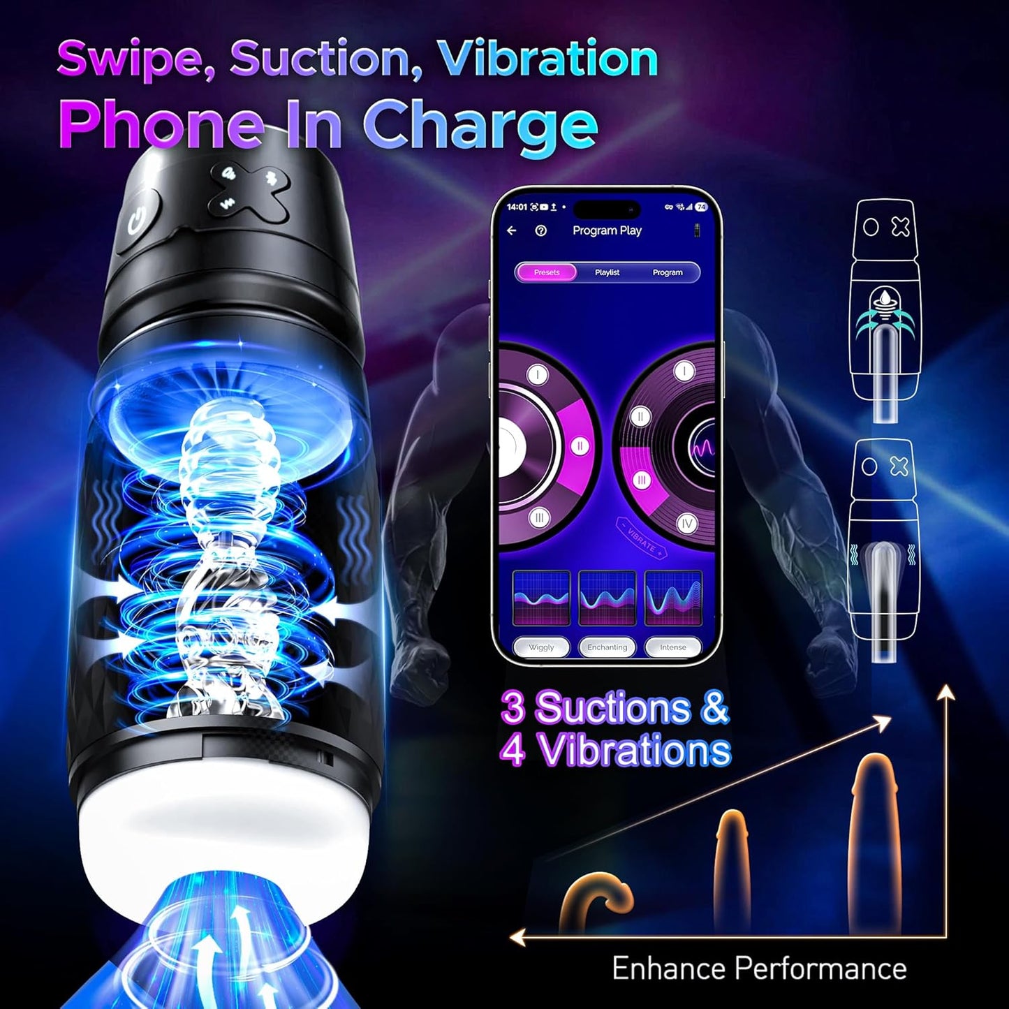 Freihändiger Masturbator Stroker Sexmachine mit 3 Saug & 4 Vibrationsmodi