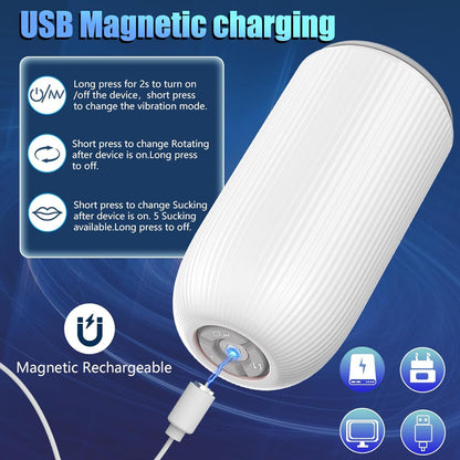 Elektrischer Masturbator Penistrainer mit 10 Vibrationsmodi &5 Saugmodi & 3 Rotationsmodi