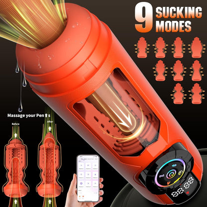 5 IN 1 App-gesteuerte Masturbationsmaschine mit 9 Vibrations & Leck & Stoß & Saugmodi