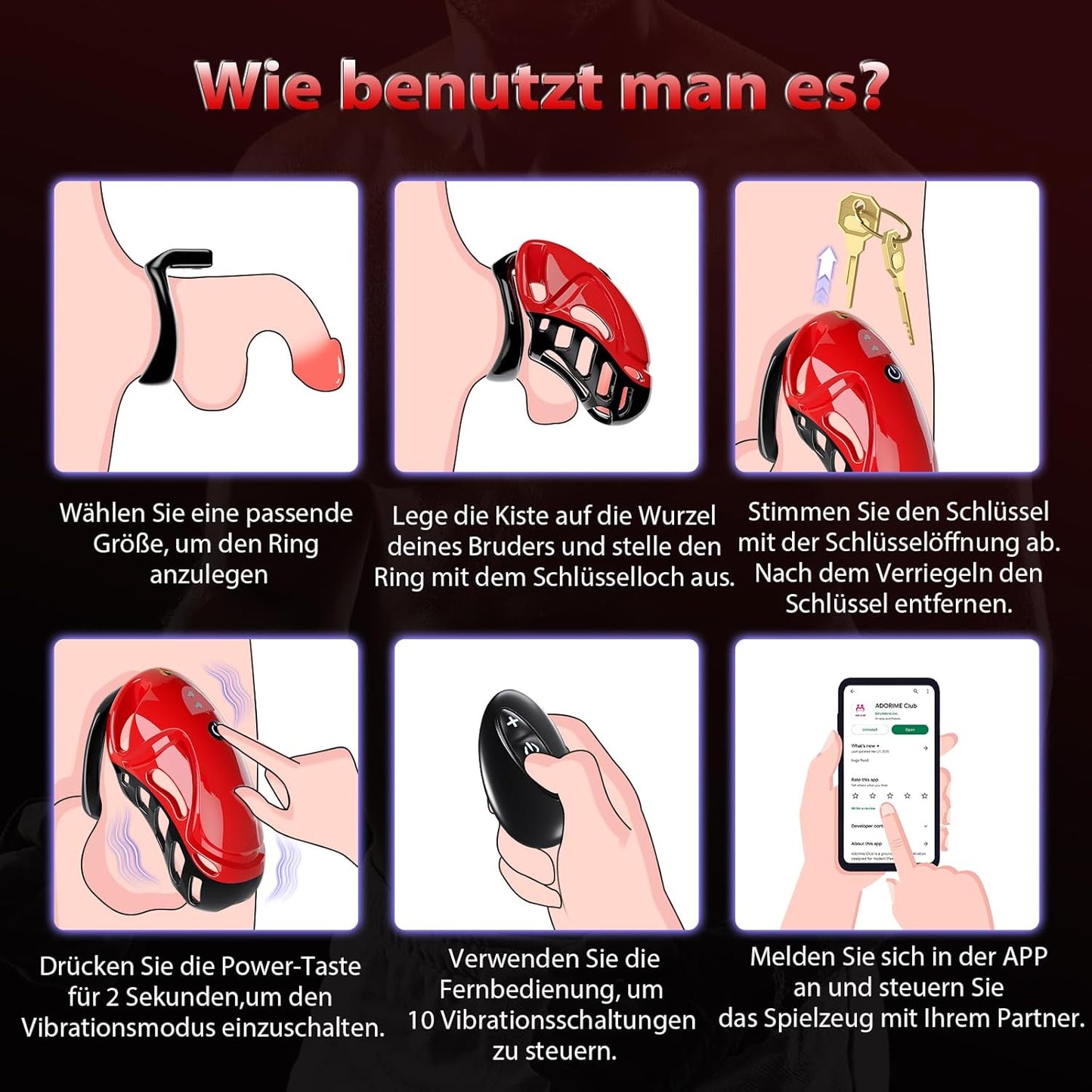 Chastity Cage Peniskäfig Keuschheitskäfig Penisringe mit 10 Vibrationsmodi