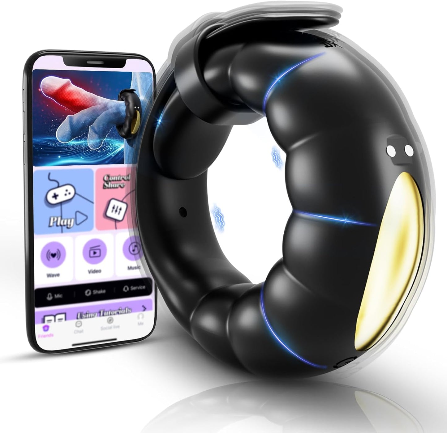 Doppelmotor Verstellbarem Penisring Vibrator mit 10 Vibrationsmodi