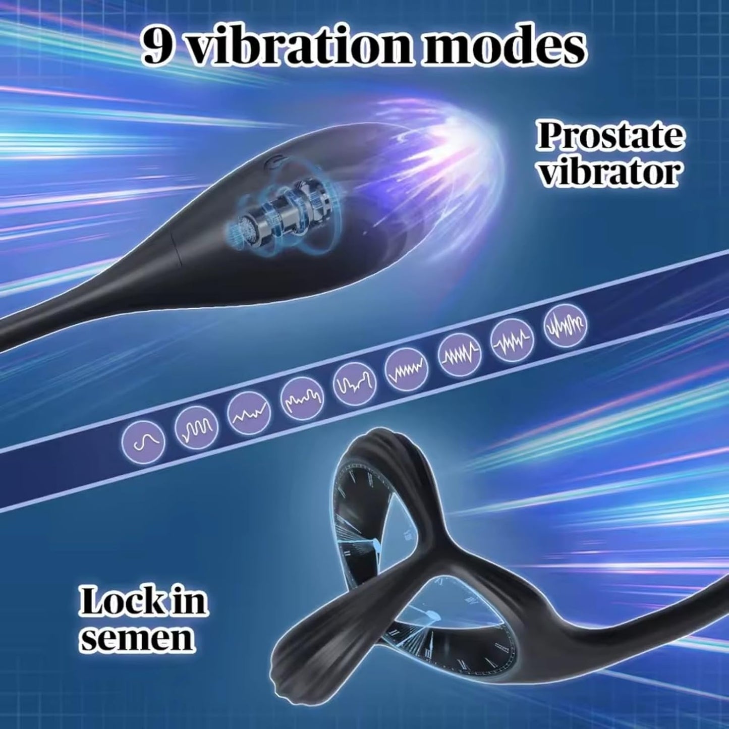 Analvibrator Penisring Prostata Stimulator Buttplug mit 9 Vibrationsmodi
