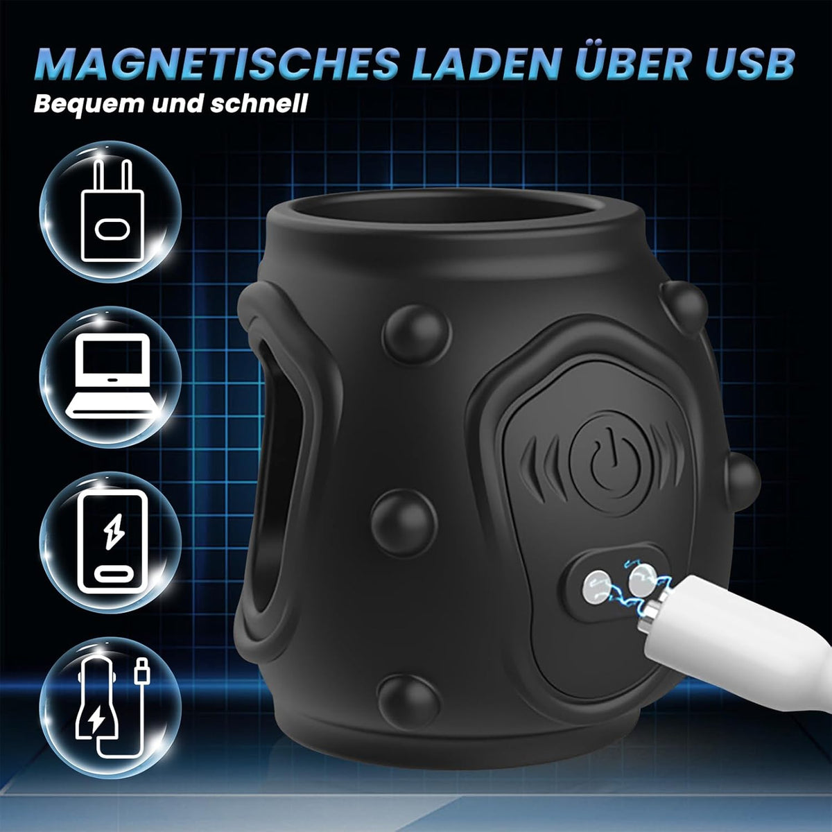 360° Rundum Penishülle Cock Ring Vibrator Glans Trainer with 10 Vibrationsmodi