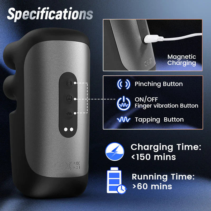 Elektrische Penistrainer Eichelvibrator mit 10 Finger Massage & Klopfen & Vibrieren