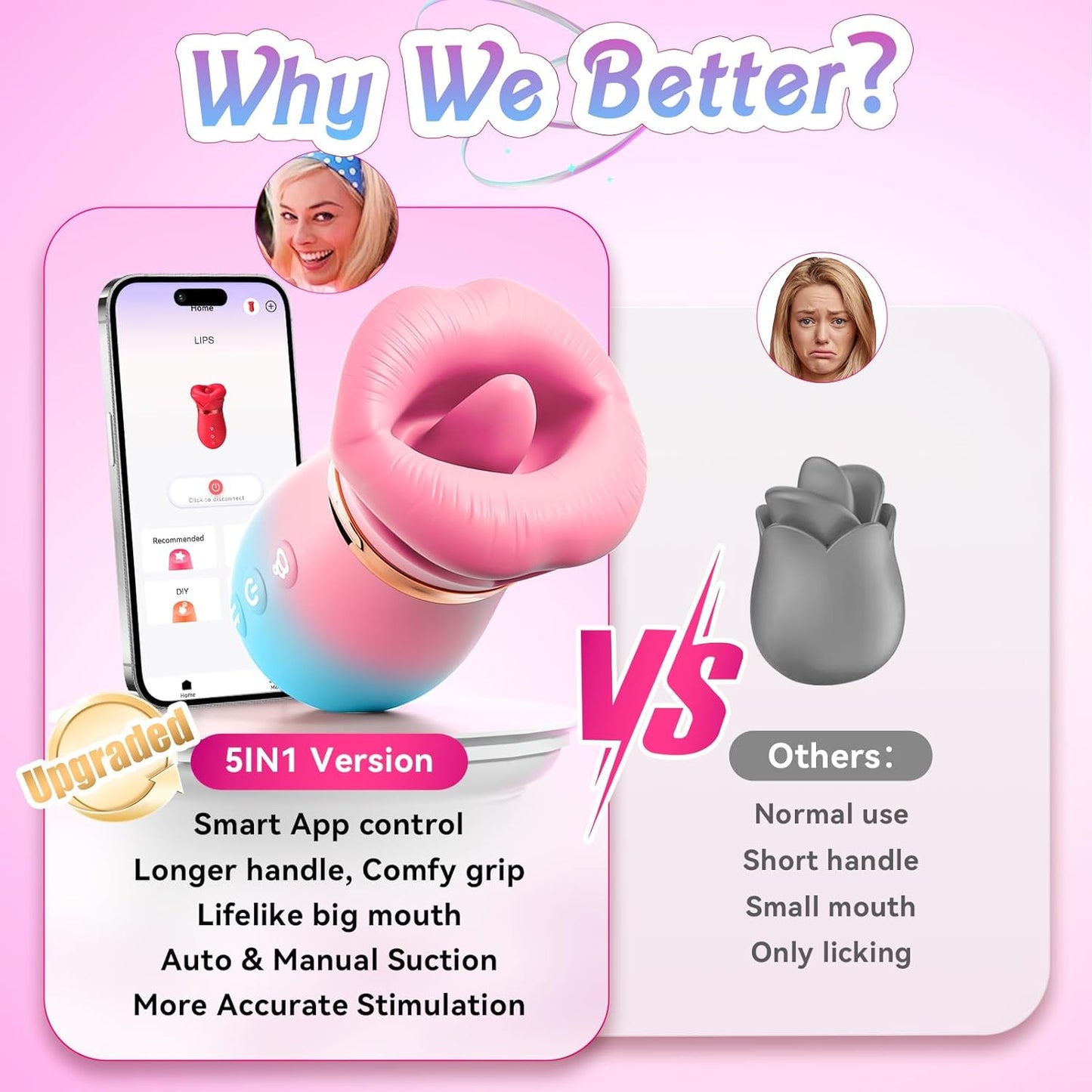5 IN1 Saugvibrator Rose Toy mit 10 Vibrationsmodi & 4 Saugmodi