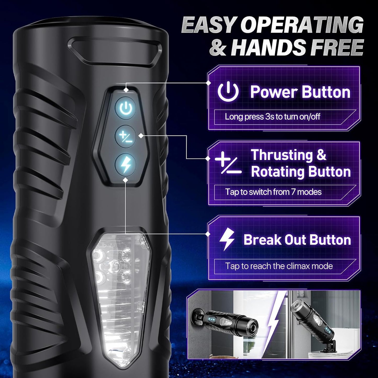 Automatischer Masturbator Stroker Blowjob Machine mit 7 Stoß 7 Rotations & 7 Streichfunktionen