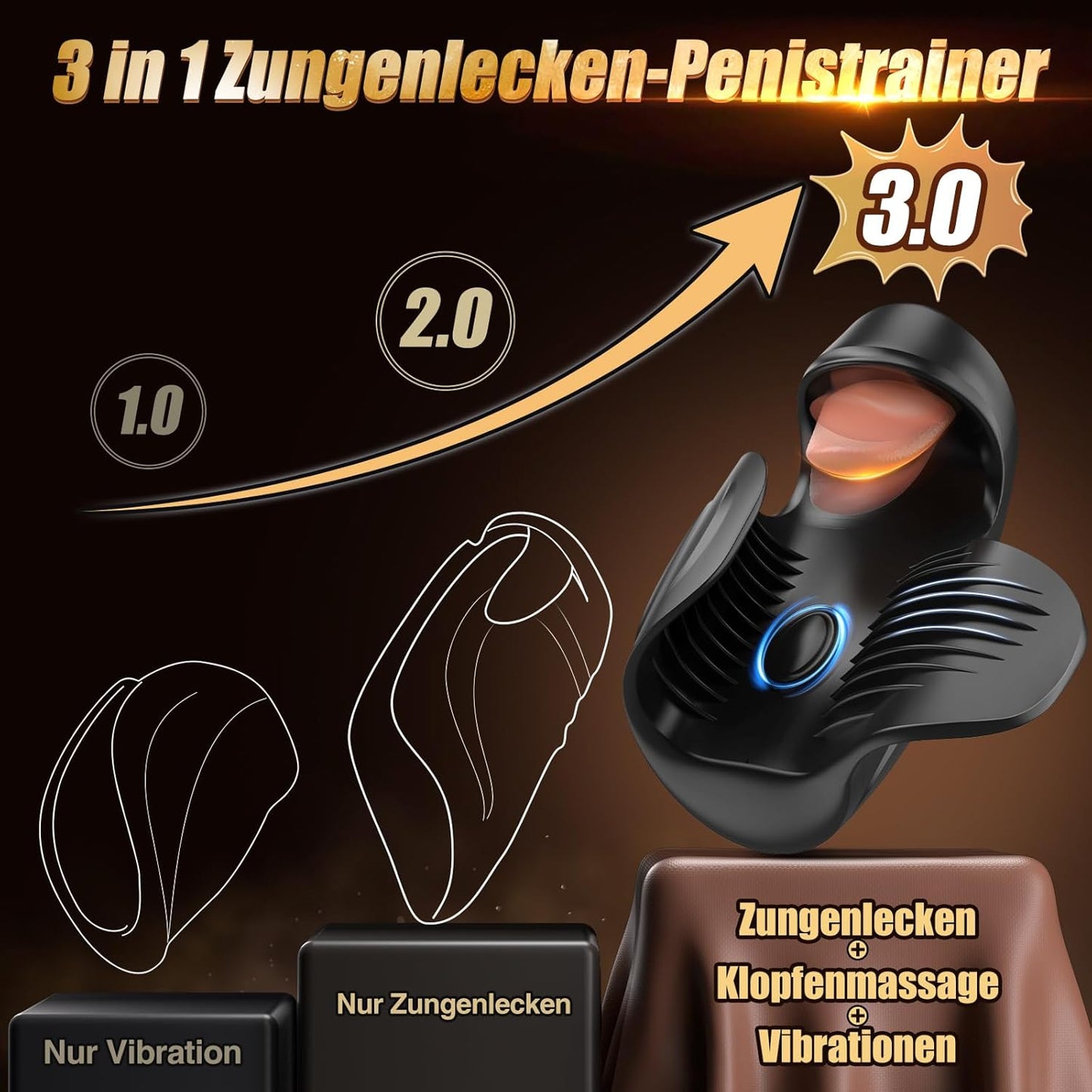 Blowjob Penis Vibrator Eicheltrainer mit 10 Pulsieren & 10 Zunge Lecken & 10 Vibrationsmodi