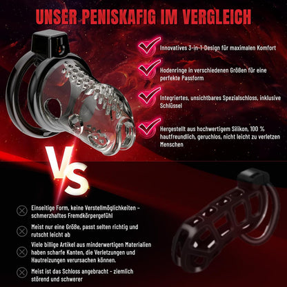 Chastity Cage Peniskafig Keuschheitskafig Harnröhrendilatator mit 6 Penisringen