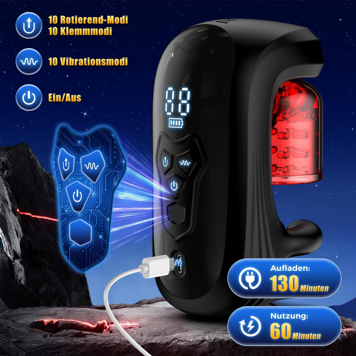 3 IN 1 Penistrainer Eichelvibrator Stroker Blowjob mit  9 Rotations und Vibrationsfunktionen