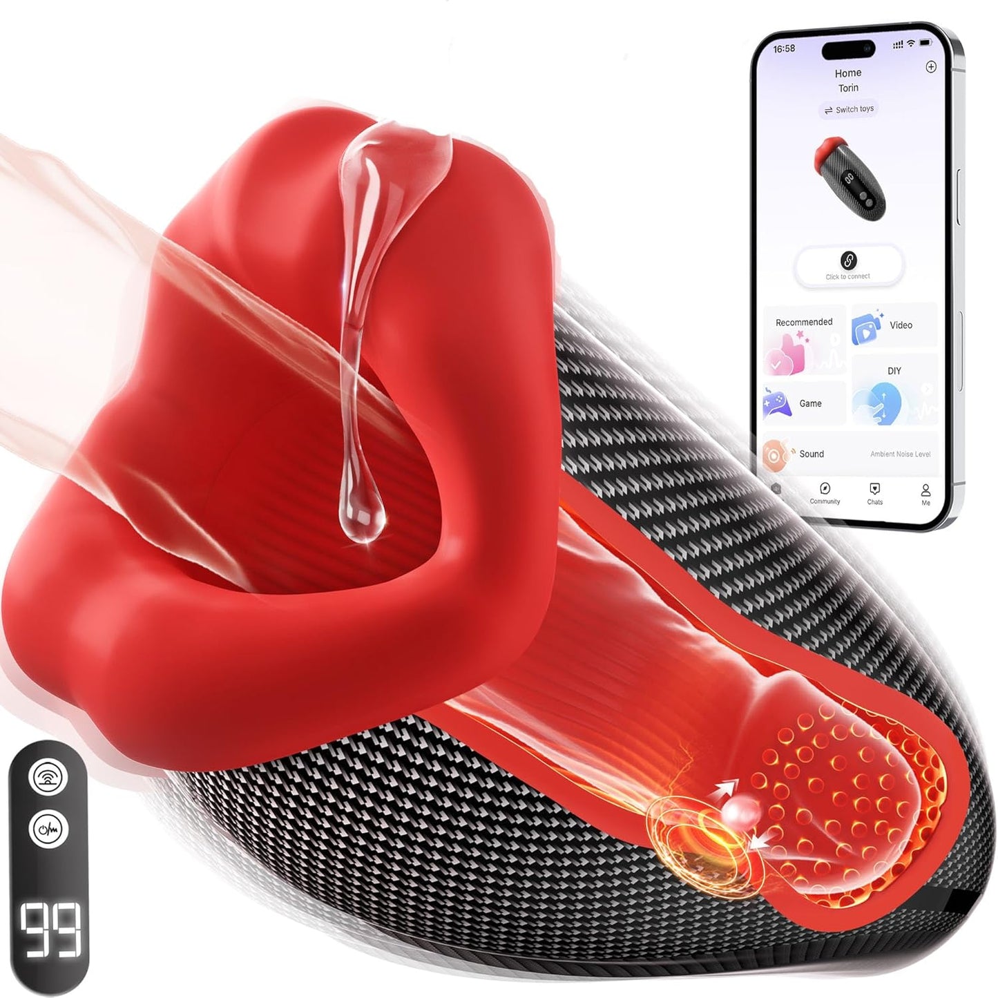6 in 1 Masturbatoren Penistrainer Eichelvibrator mit 9x9 Klopfen-Lecken-Vibration