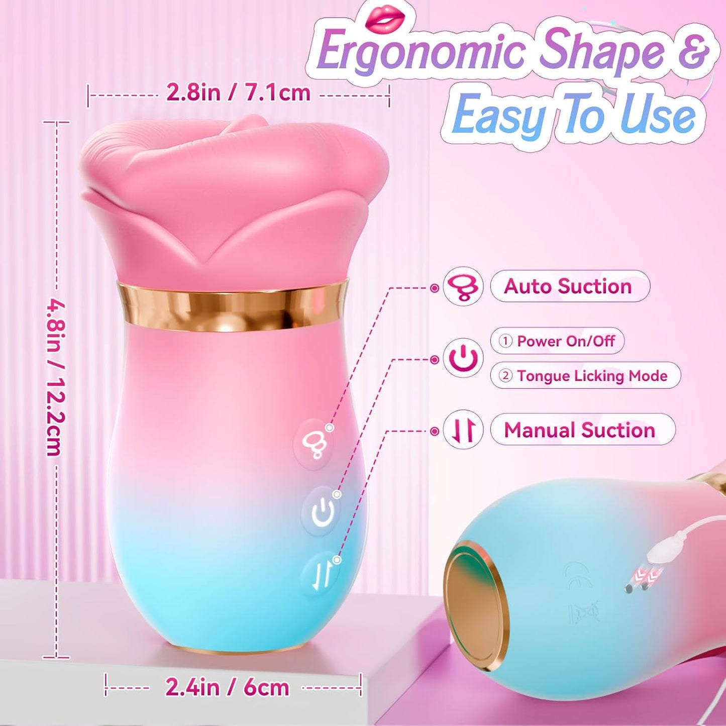 5 IN1 Saugvibrator Rose Toy mit 10 Vibrationsmodi & 4 Saugmodi