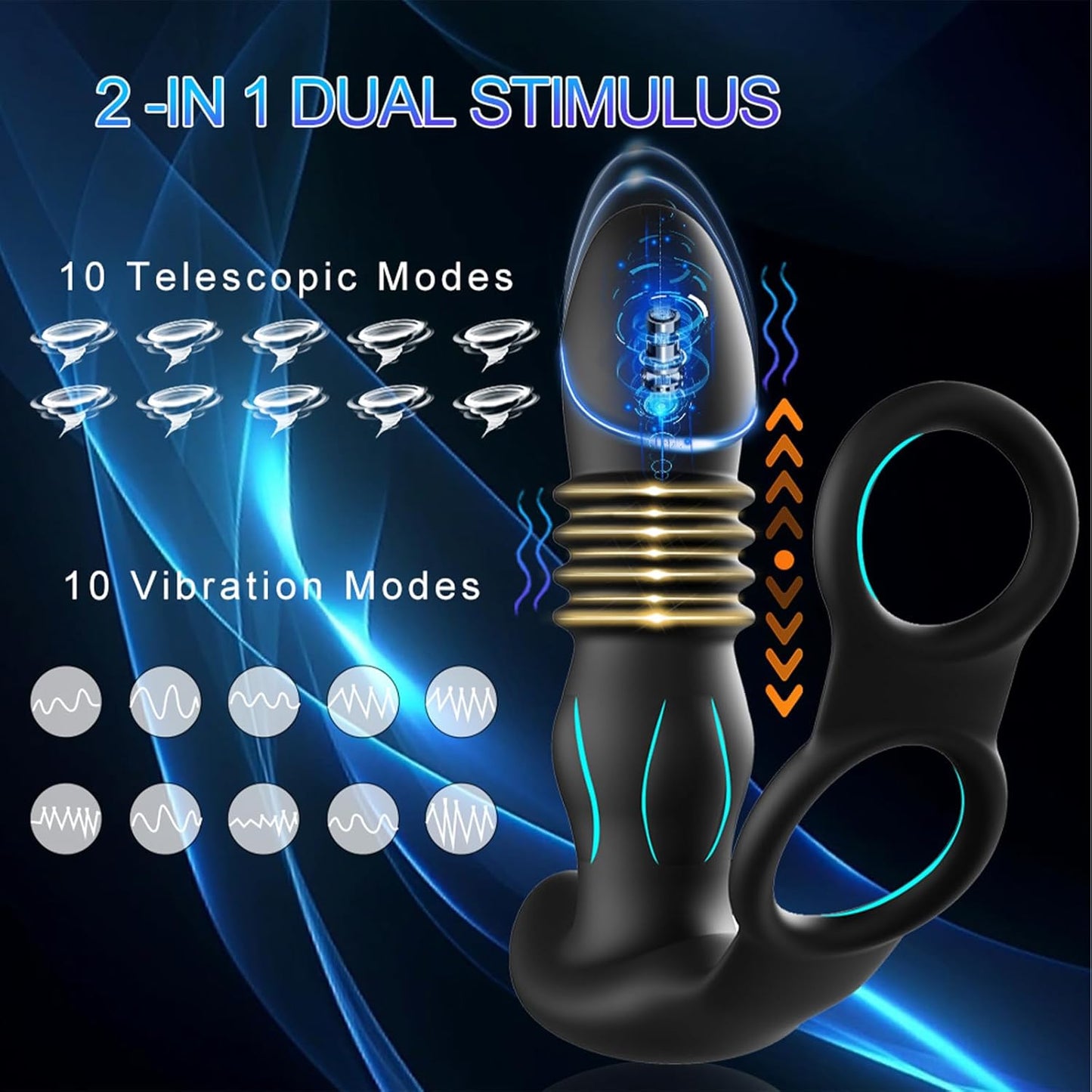 Analvibratoren Butt Plug Prostata Massager Penisring mit 10 Vibrationsmodi