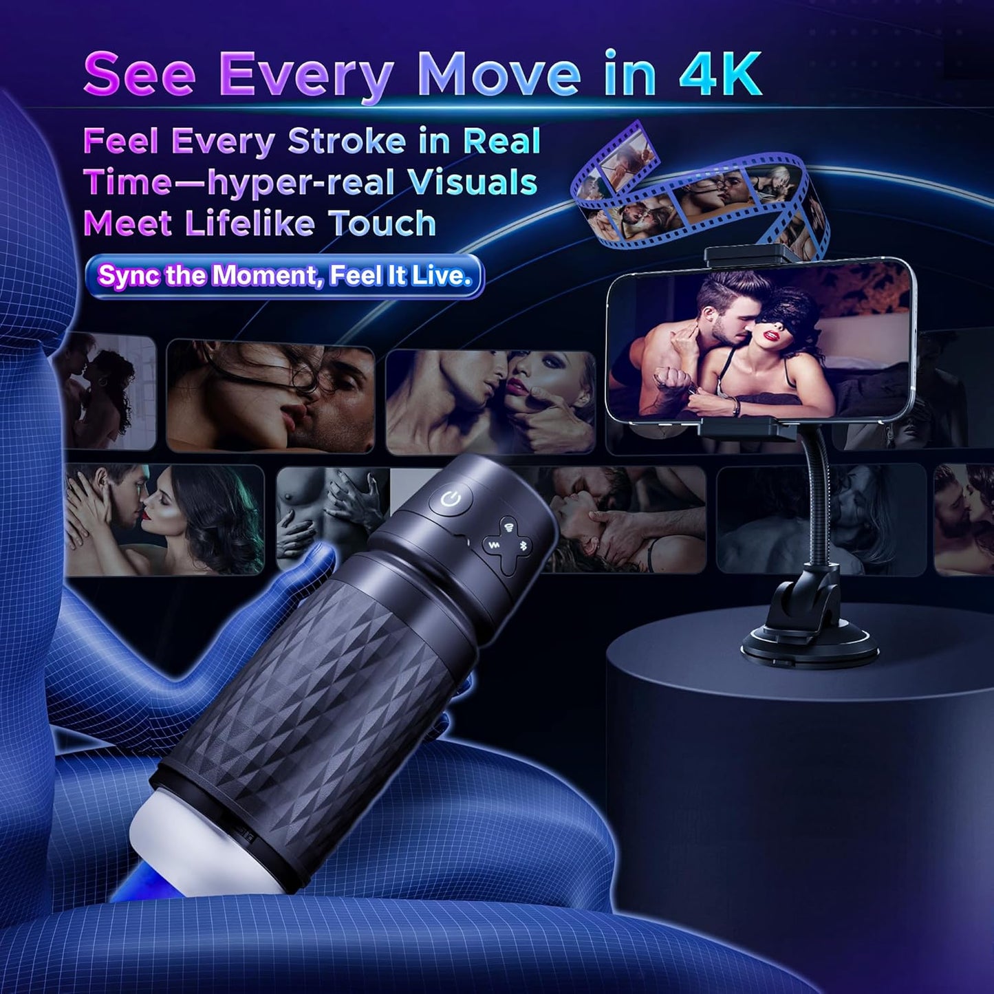 Freihändiger Masturbator Stroker Sexmachine mit 3 Saug & 4 Vibrationsmodi