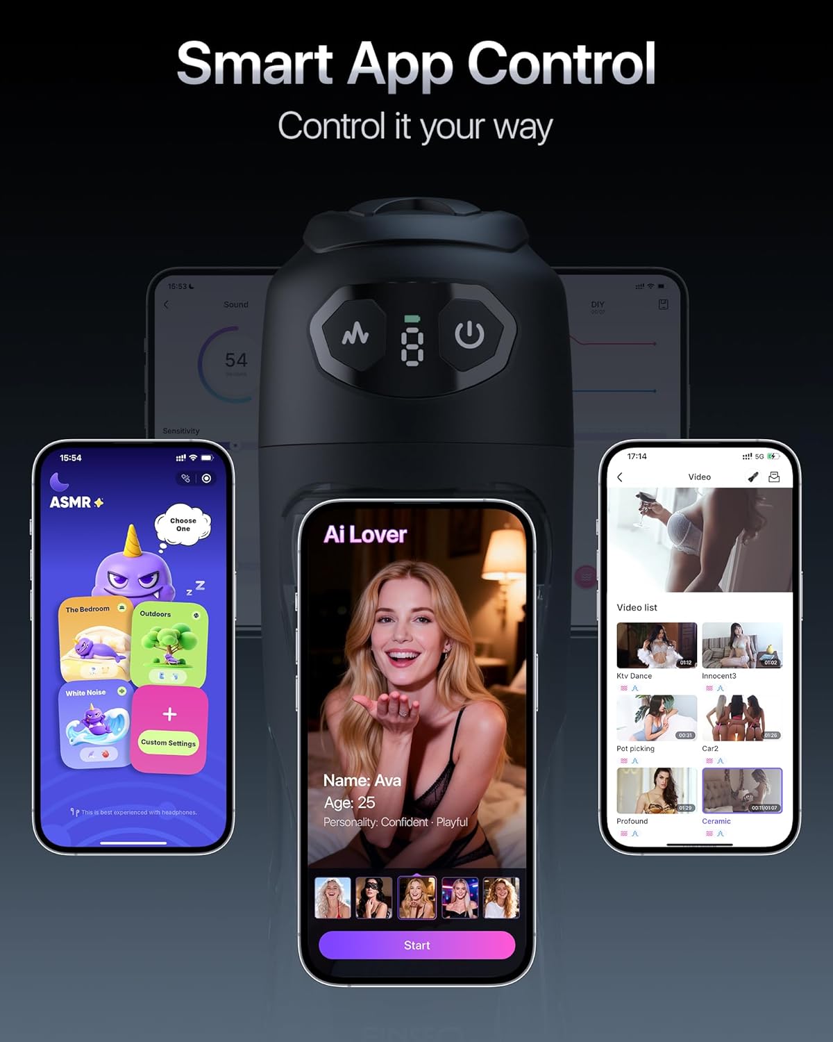 AI Sync Masturbator Stroker Blowjob Penispumpe mit 7 Geschwindigkeits Saug & Vibration