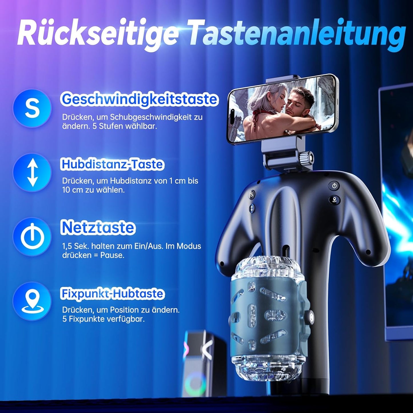 Elektrischer Masturbator Sex Machine mit 5 Schubmodi & 1-10 cm Stoßweg