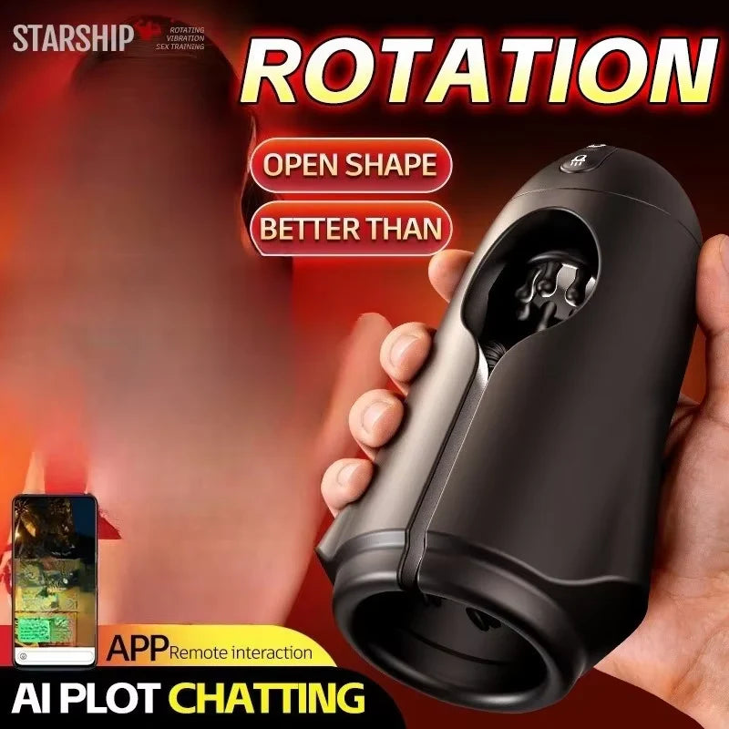 App-gesteuerter Penis Trainer Blowjob Eichelstimulator mit 9 Rotations und Vibrationsmodi