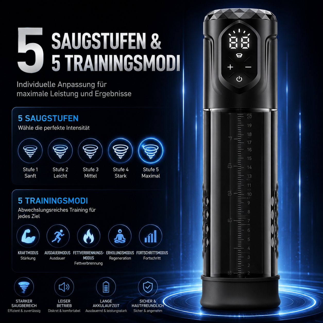 4 IN 1 Elektrische Penispumpe Enlargers mit 5 Saugstufen & 5 Trainingsmodi