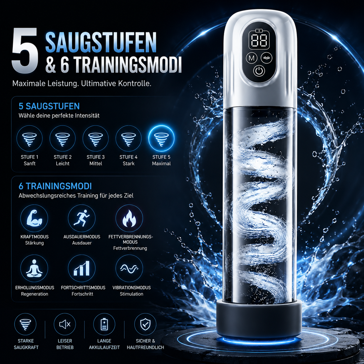 4 IN 1 Elektrische Penispumpe Taschenmuschi Masturbator mit 5 Saugstufen & 6 Trainingsmodi