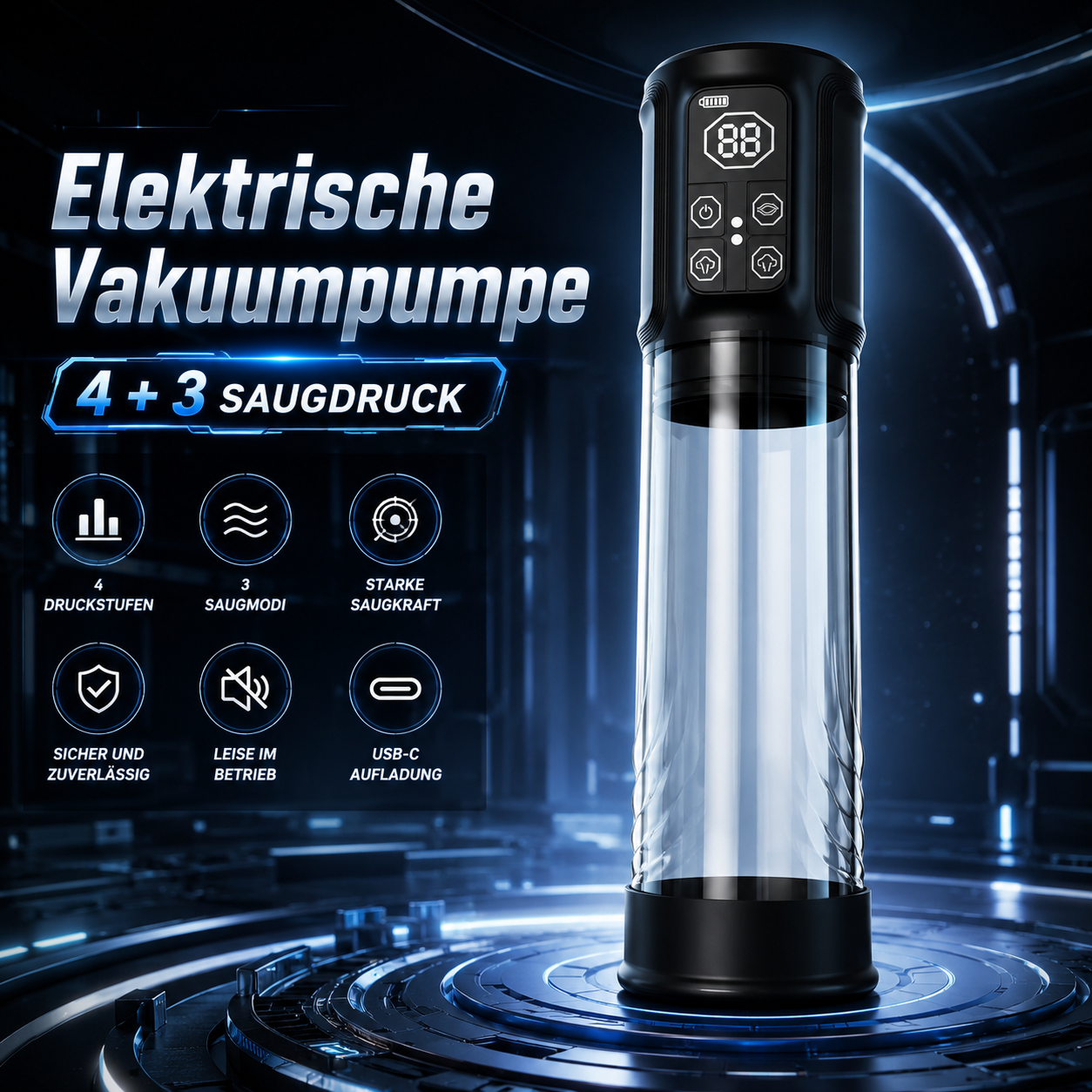 Elektrische Vakuumpumpe Penispumpe Masturbator mit 4 + 3 Saugdruck