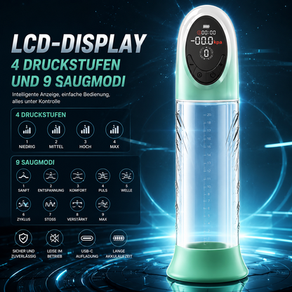 LCD-Display Elektrische Penispumpe Masturbatoren mit 4 Druckstufen und 9 Saugmodi