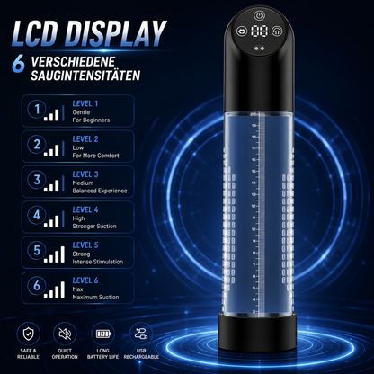 LCD Display Elektrische Penis Vakuumpumpe mit 6 Verschiedene Saugintensitäten