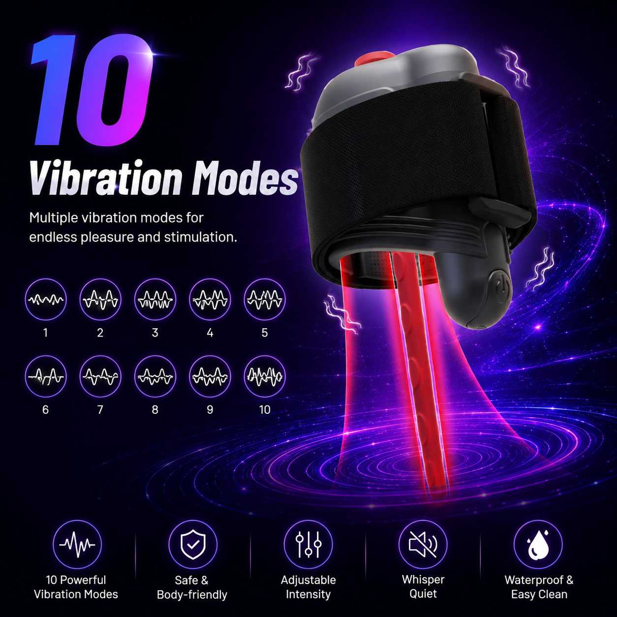 KI-gesteuerter Penis Vibrator Eicheltrainer Harnröhrenstimulator mit 10 Vibrationsmodi